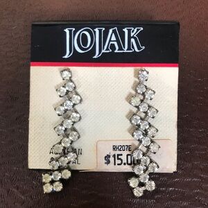 Vintage Jojak Austrian Crystal Dangle Earrings Pierced New on Card NOS